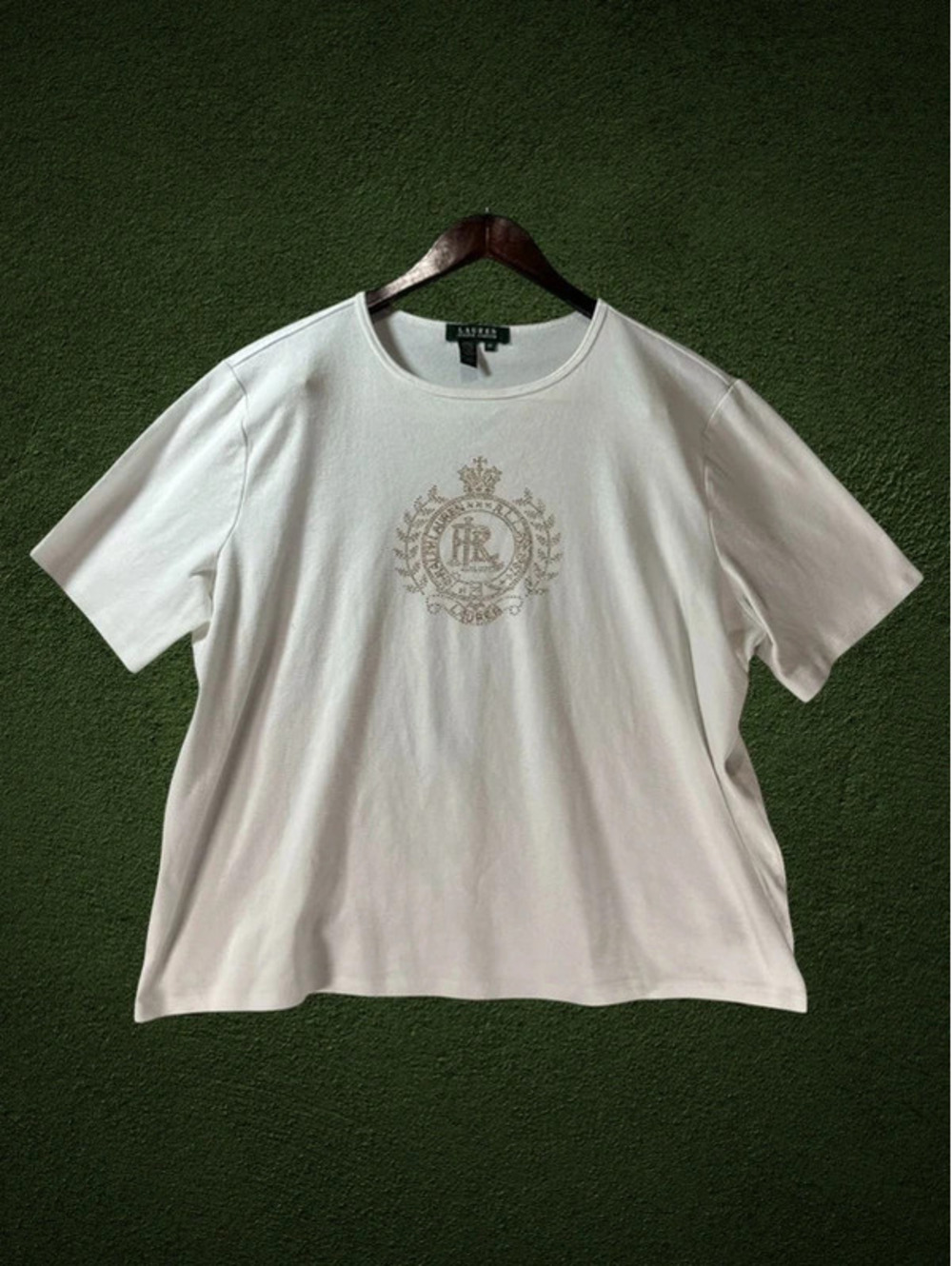 Lauren Ralph Lauren White Gold Stud Crest T-Shirt Size 2X C0059